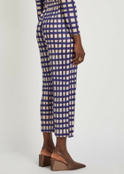 Pleats Please Issey Miyake Gingham Pleated Straight-leg Woven Cropped Trousers Navy