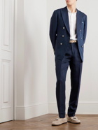 Brunello Cucinelli - Straight-Leg Pleated Herrngbone Linen Suit Trousers - Blue