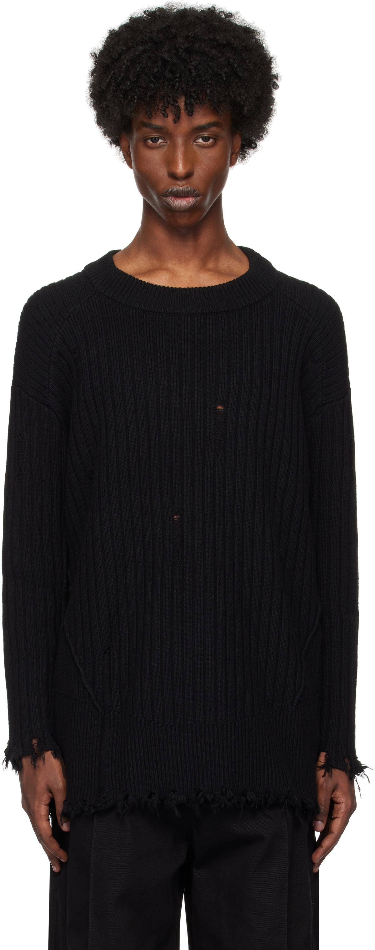 Professor.E Black Destroyed Knit Sweater