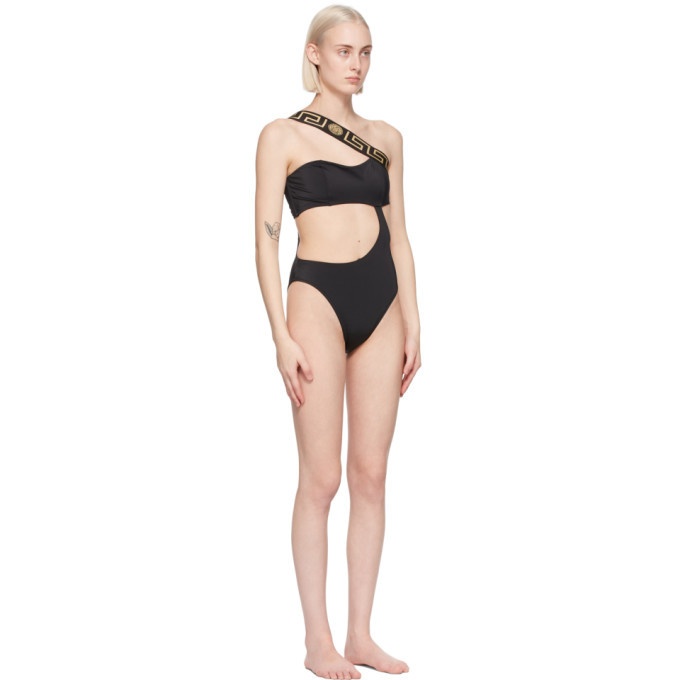 Versace Underwear Black Greca Border Cut-Out One-Piece Swimsuit
