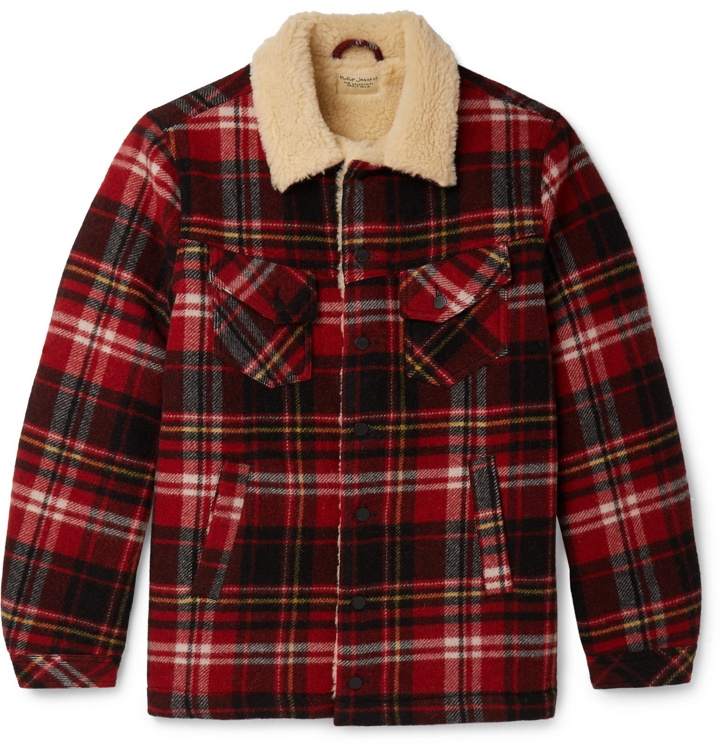 Photo: Nudie Jeans - Lenny Faux Shearling-Lined Checked Wool-Blend Jacket - Red