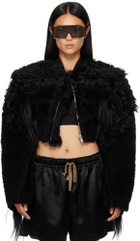 Rick Owens Black Tower Collage Cropped Shearling Bomber Jacket