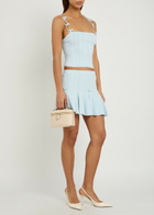 Loveshackfancy Garrett Cropped Pointelle-knit top Light Blue