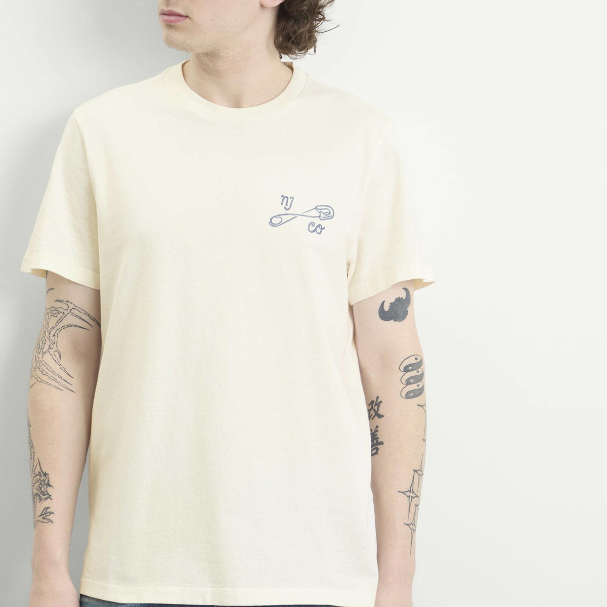 Nudie Jeans Co Men's Roy NJCO Pin T-Shirt in Chalk White