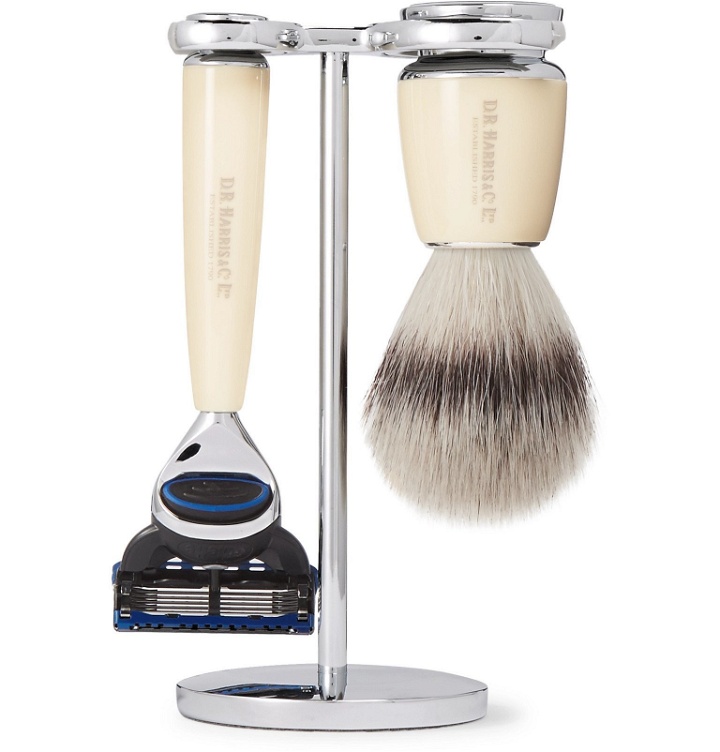 Photo: D R Harris - Safety Chrome and Resin Three-Piece Shaving Set - Colorless