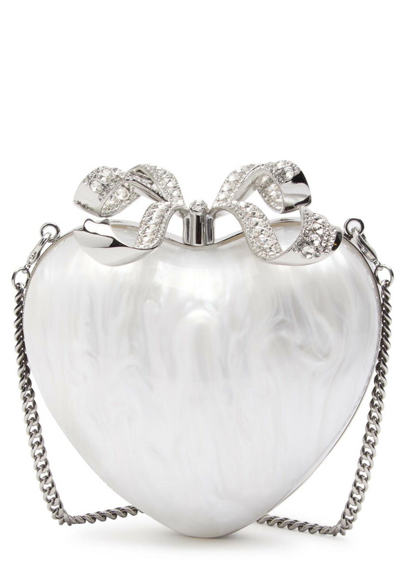 Photo: Self-portrait Heart Crystal-embellished Pearlescent Acrylic Clutch - Pearl - One Size