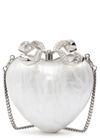 Self-portrait Heart Crystal-embellished Pearlescent Acrylic Clutch - Pearl - One Size