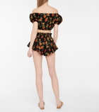 Caroline Constas Floral linen bandana, crop top and shorts set