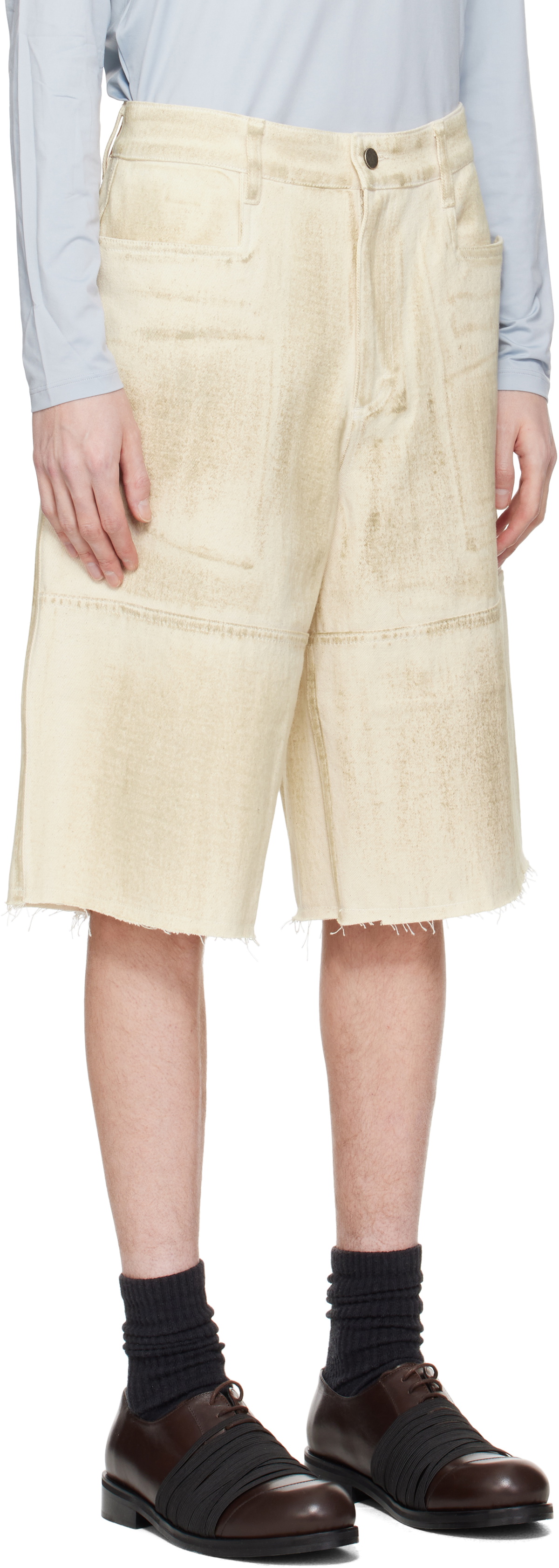 Serapis Beige Tar-Painted Wide Sailor Shorts