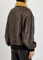 Khaite Sandor Shearling-collar Leather Jacket Dark Brown