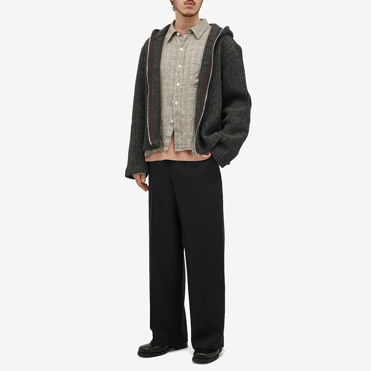 Our Legacy Men's Rib Wool Full Zip Hoodie in Anthracite Mega Rib Wool