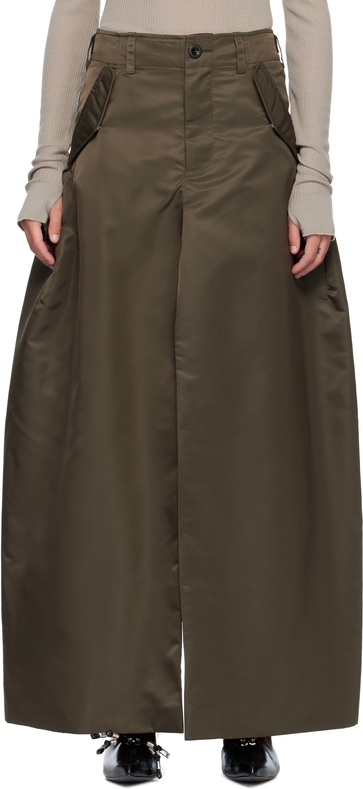 Khaki Nylon Twill Maxi Skirt by sacai on Sale
