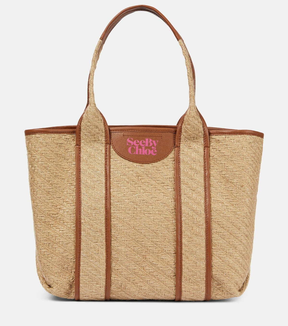 See By Chloe - Leather-trimmed jute tote bag See by Chloe