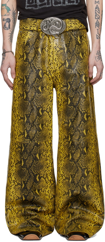 Photo: LU'U DAN Black & Yellow 'Year of the Snake' Phat Leather Pants