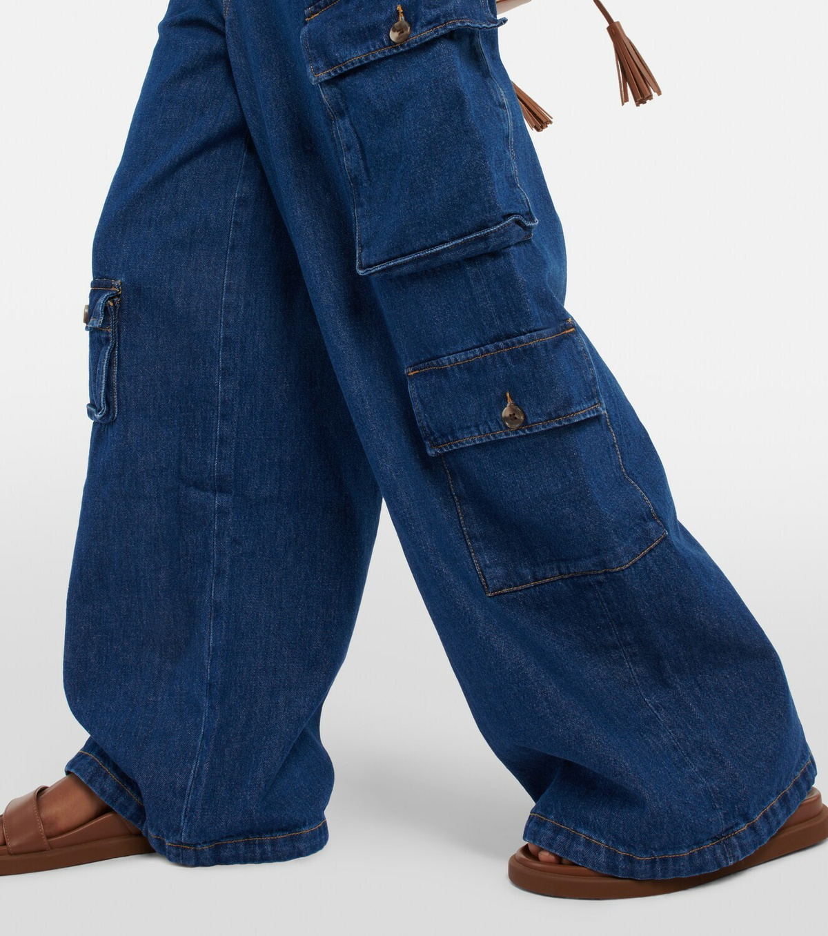 【タグ付き新品】The Frankie Shop HAILEY CARGO Hailey high-rise denim cargo pants in blue - The Frankie