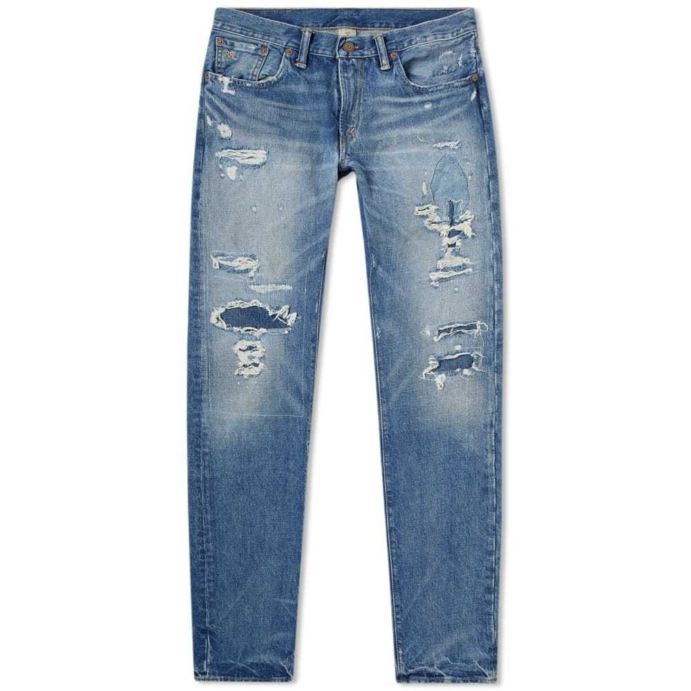 RRL Slim Fit Rip & Repair Washed Jeans Blue RRL by Ralph Lauren