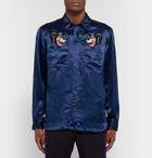 Gucci - Appliquéd Satin Western Shirt - Men - Navy