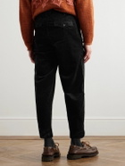 Monitaly - Tapered Pleated Cotton-Corduroy Trousers - Black