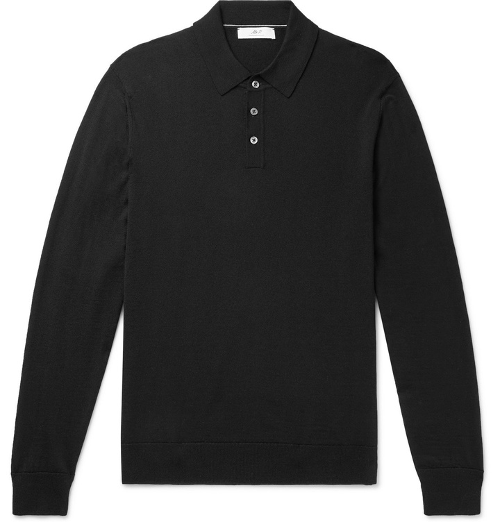 Photo: Mr P. - Slim-Fit Merino Wool Polo Shirt - Black