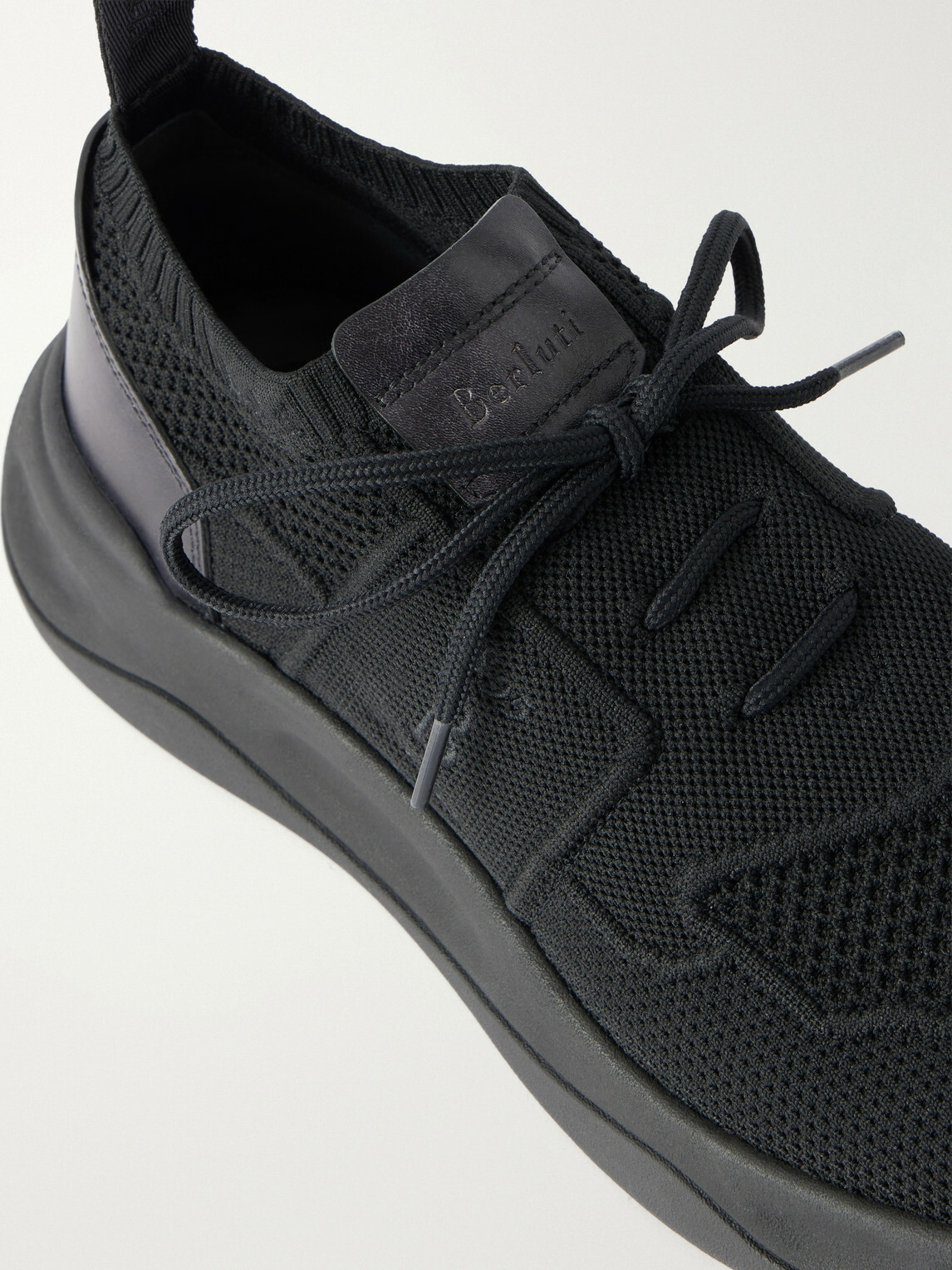 Berluti - Shadow Leather-Trimmed Stretch-Knit Sneakers - Black