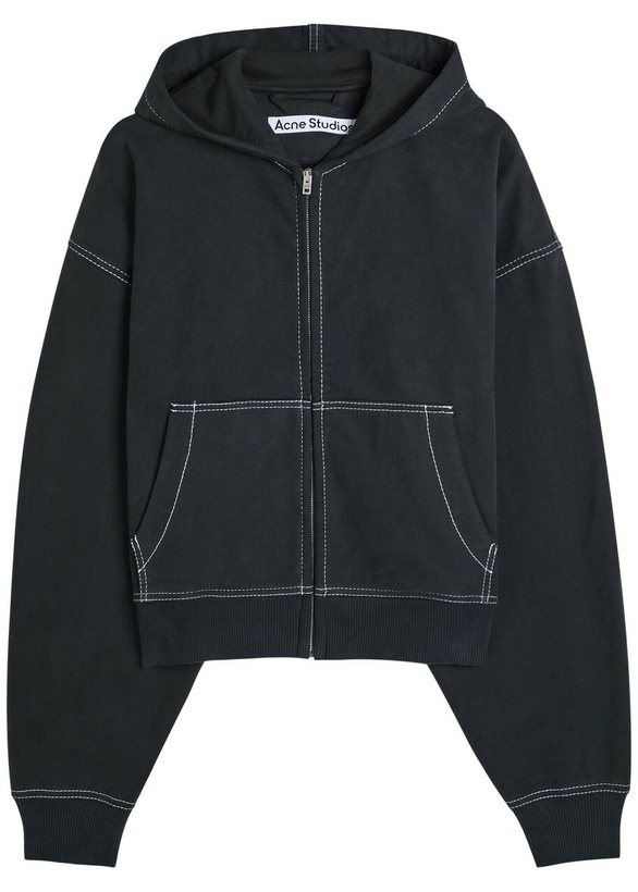 Photo: Acne Studios Logo-embroidered Hooded Cotton Sweatshirt Black