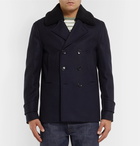 Officine Generale - Faux Shearling-Trimmed Double-Breasted Melton Wool-Blend Peacoat - Men - Navy