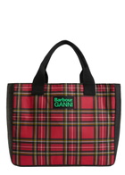 Barbour X Ganni Logo-embroidered Tartan Waxed Cotton Tote - Red - One Size