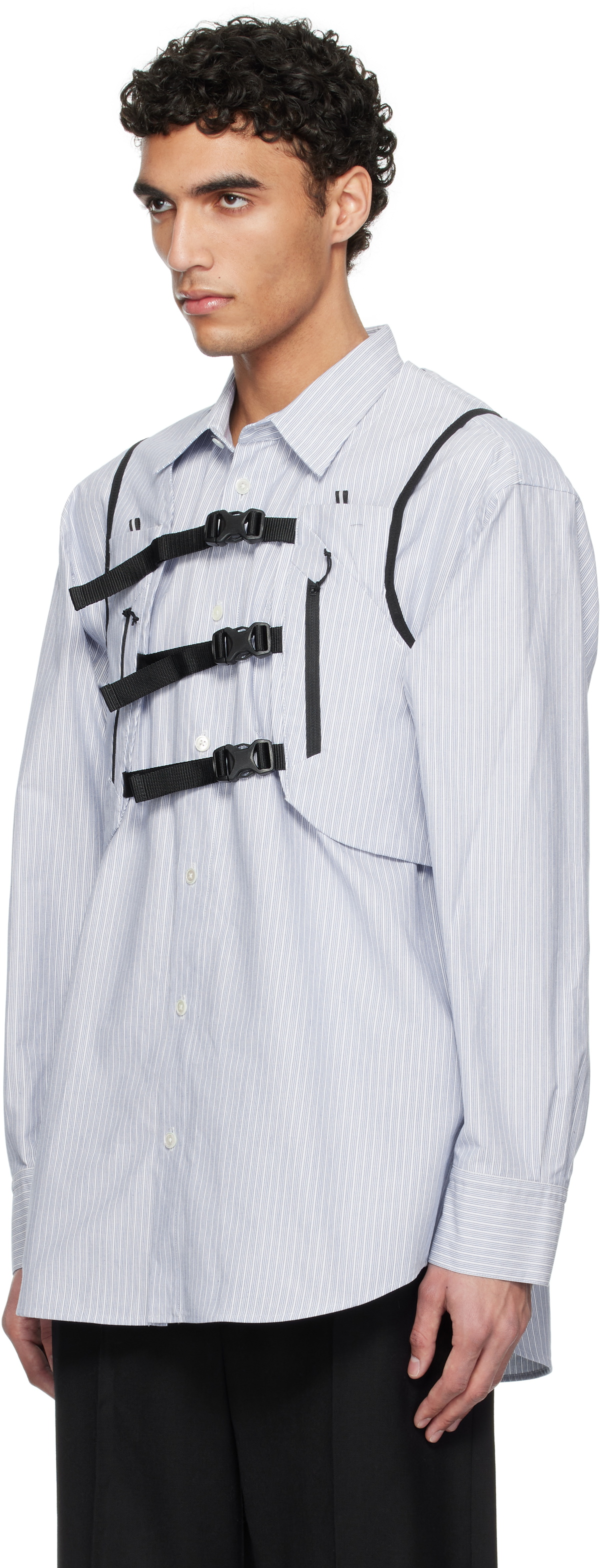 doublet Blue & White Trail Vest Stripe Shirt