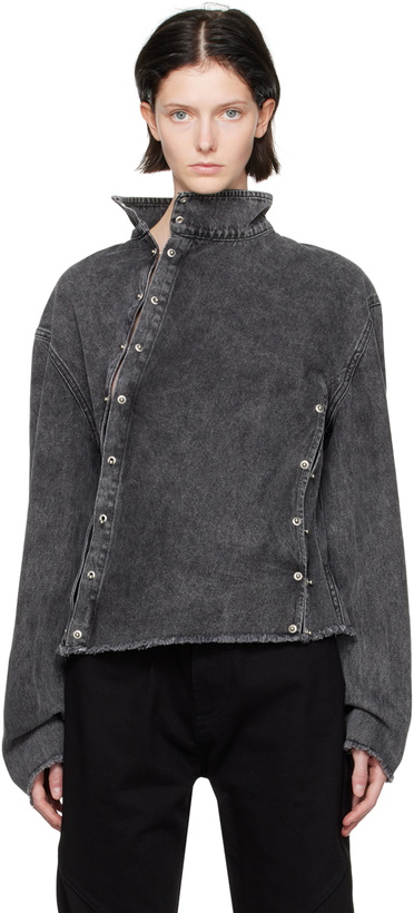 Photo: Jade Cropper Black Asymmetric Denim Jacket