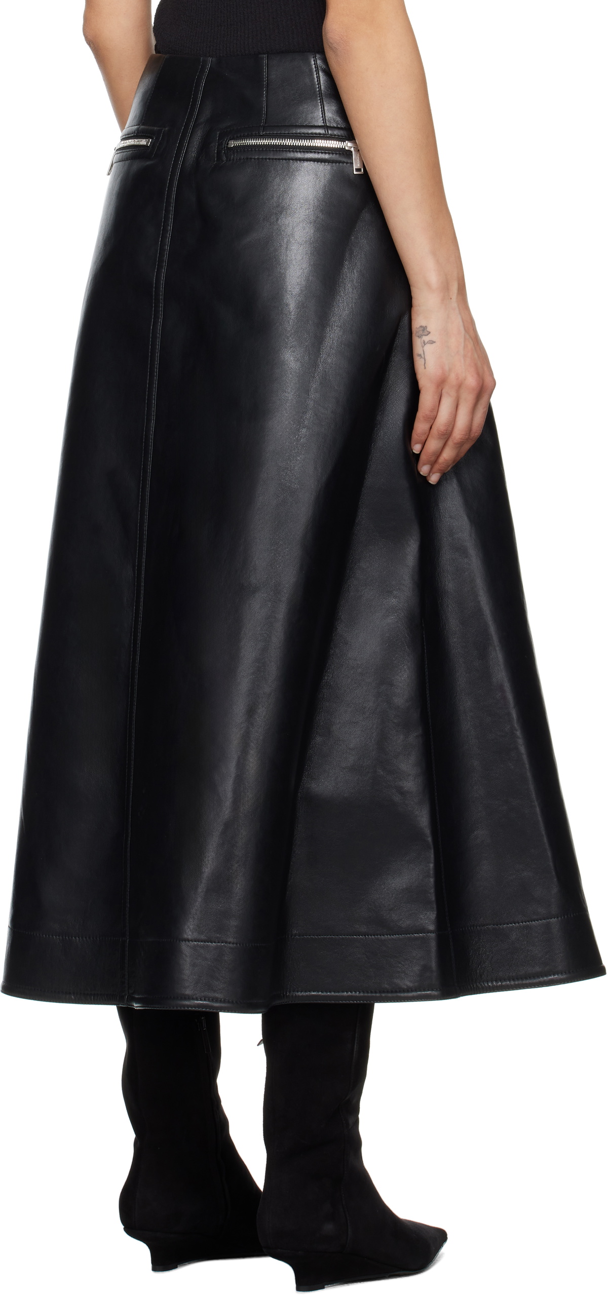 Nanushka Black Aleka Regenerated Leather Midi Skirt