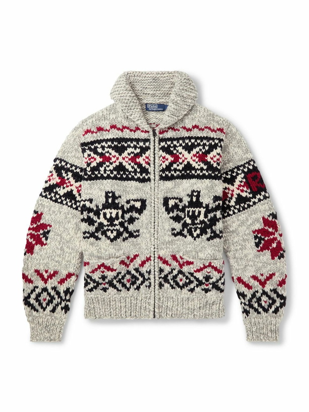 Photo: Polo Ralph Lauren - Shawl-Collar Wool-Jacquard Zip-Up Cardigan - Gray