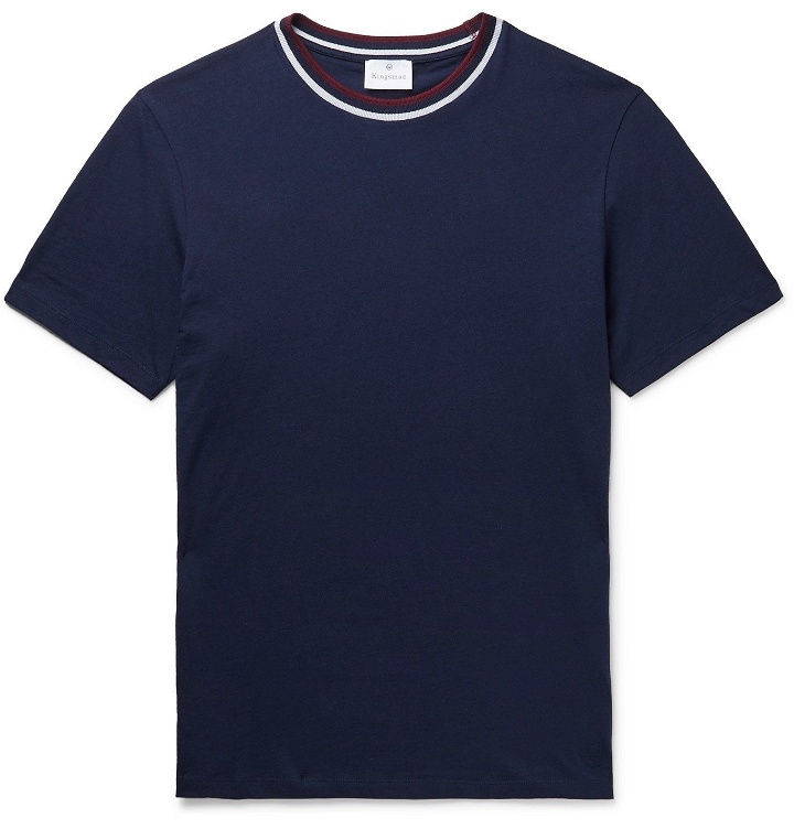 Photo: Kingsman - Contrast-Tipped Mélange Cotton and Cashmere-Blend Jersey T-Shirt - Blue