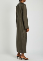 Rohe Mandarin-closure V-neck Silk Midi Dress Dark Green