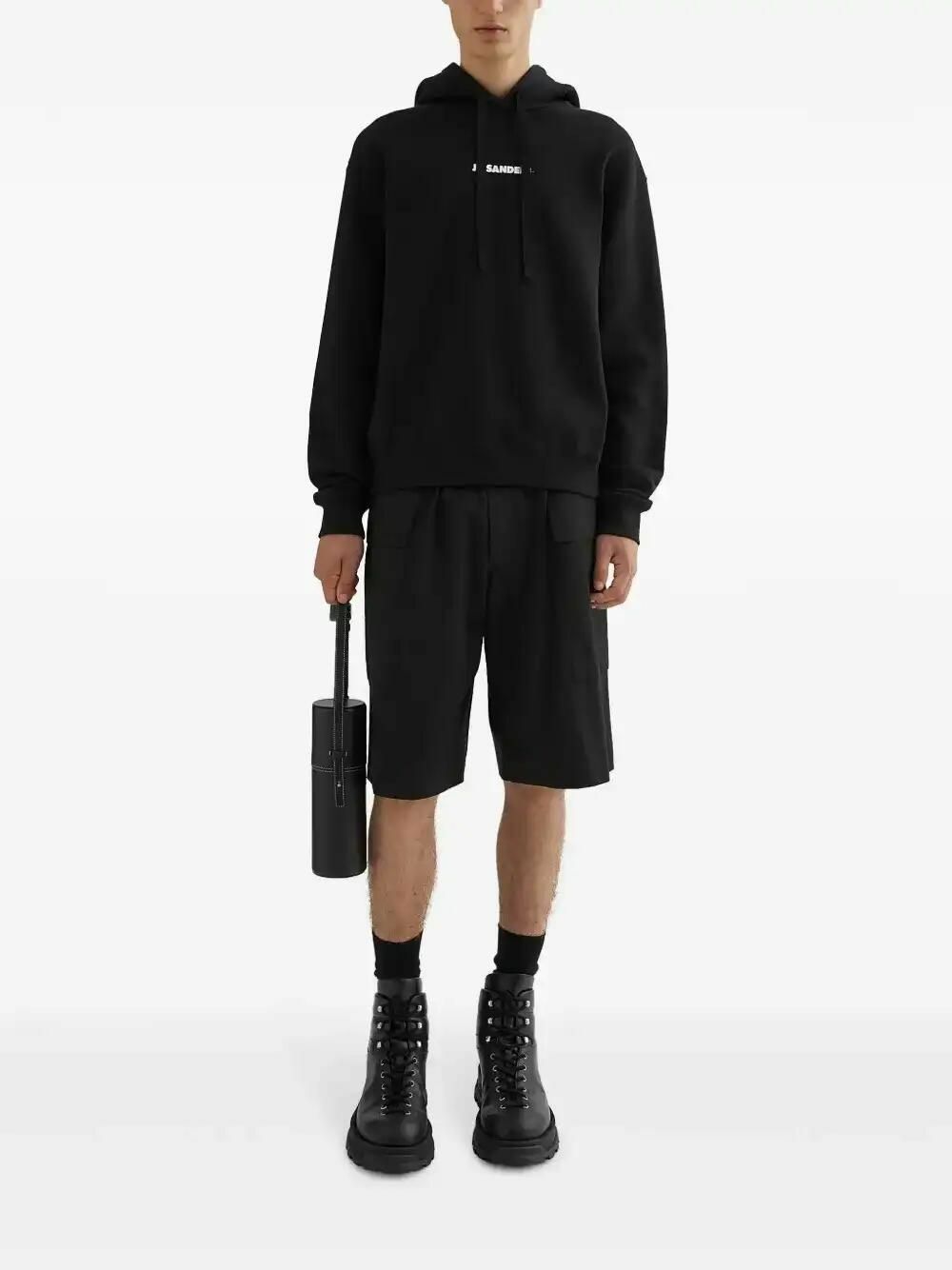 Jil Sander Black Cotton Logo-Print Hoodie