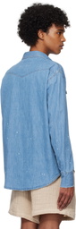 Tonywack Blue Hand-Painted Western Denim Shirt