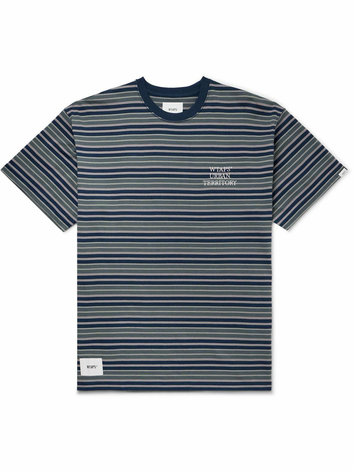 WTAPS - Logo-Embroidered Striped Cotton-Jersey T-Shirt - Blue WTAPS