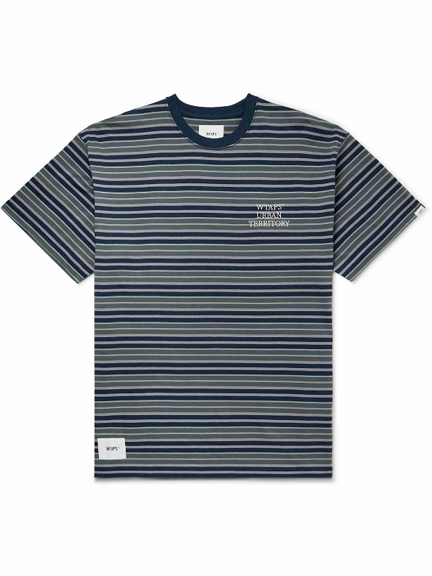 Photo: WTAPS - Logo-Embroidered Striped Cotton-Jersey T-Shirt - Blue
