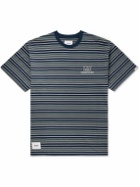 WTAPS - Logo-Embroidered Striped Cotton-Jersey T-Shirt - Blue