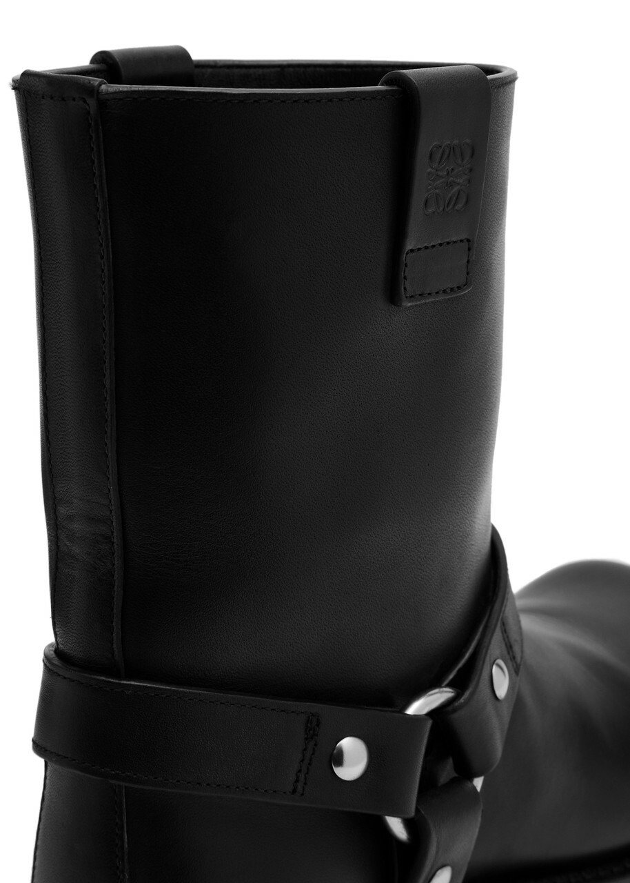 Loewe Campo Biker Leather Ankle Boots Black