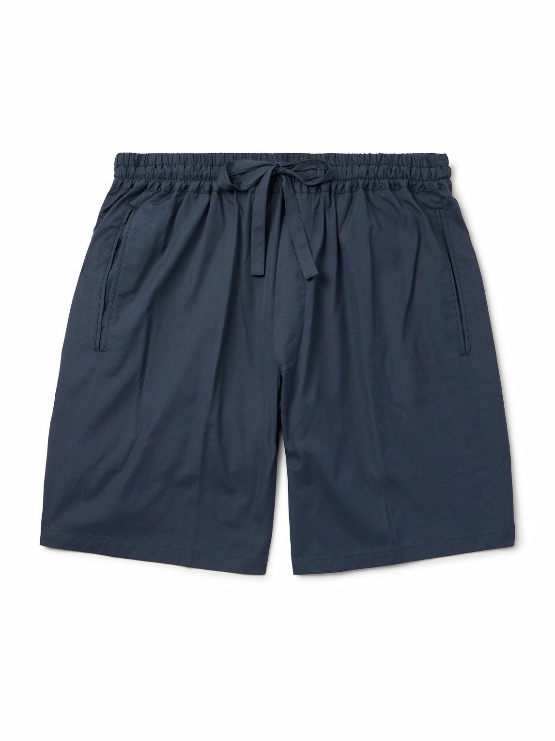 UMIT BENAN - Julian Straight-Leg Cotton and Silk-Blend Drawstring Shorts - Blue