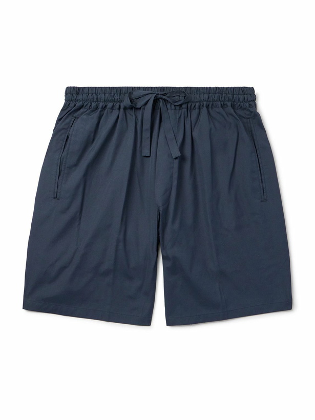 Photo: UMIT BENAN - Julian Straight-Leg Cotton and Silk-Blend Drawstring Shorts - Blue