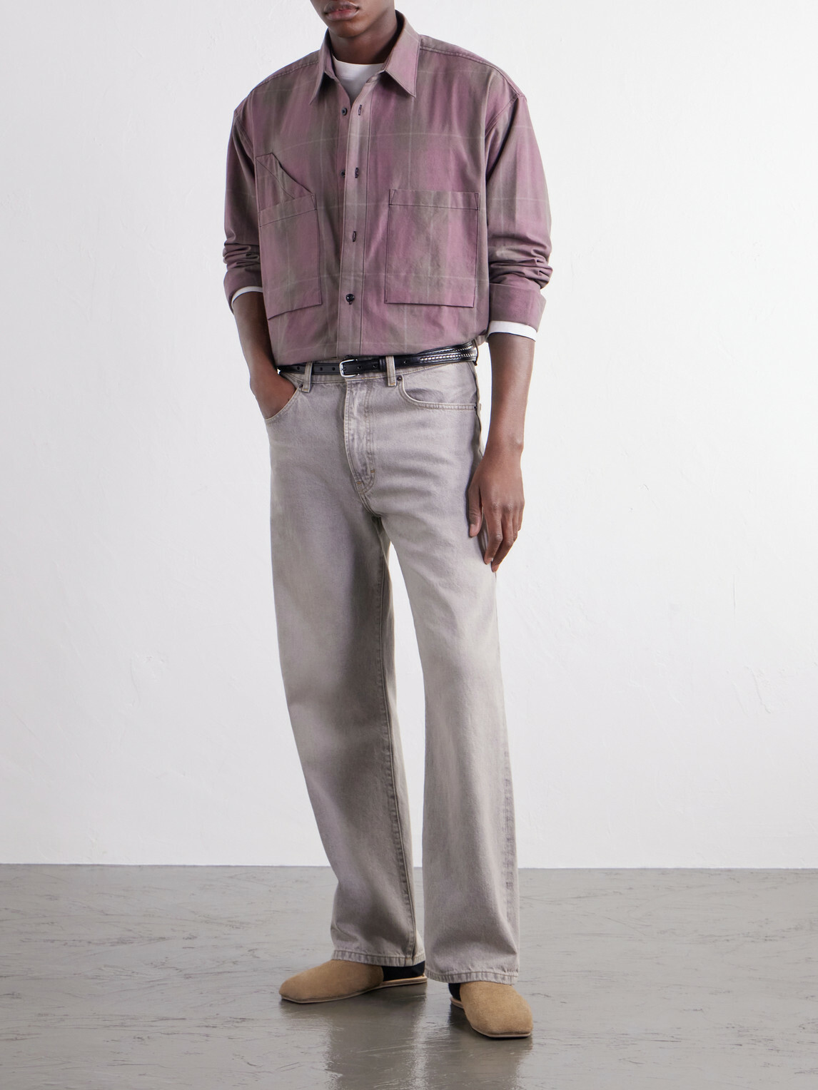 Monitaly - Double Pocket Checked Cotton Shirt - Purple