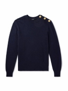 Balmain - Button-Embellished Recycled Cashmere and Wool-Blend Sweater - Blue