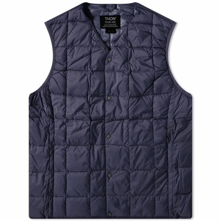 Photo: Taion Men's V-Neck Down Vest in Navy