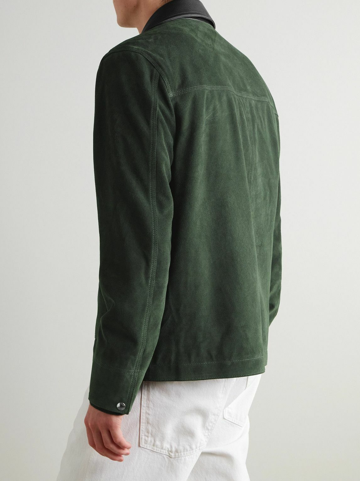 Mr P. - Full-Grain Leather-Trimmed Suede Chore Jacket - Green