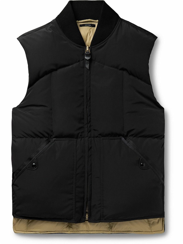 Photo: TOM FORD - Leather-Trimmed Quilted Shell Down Gilet - Black