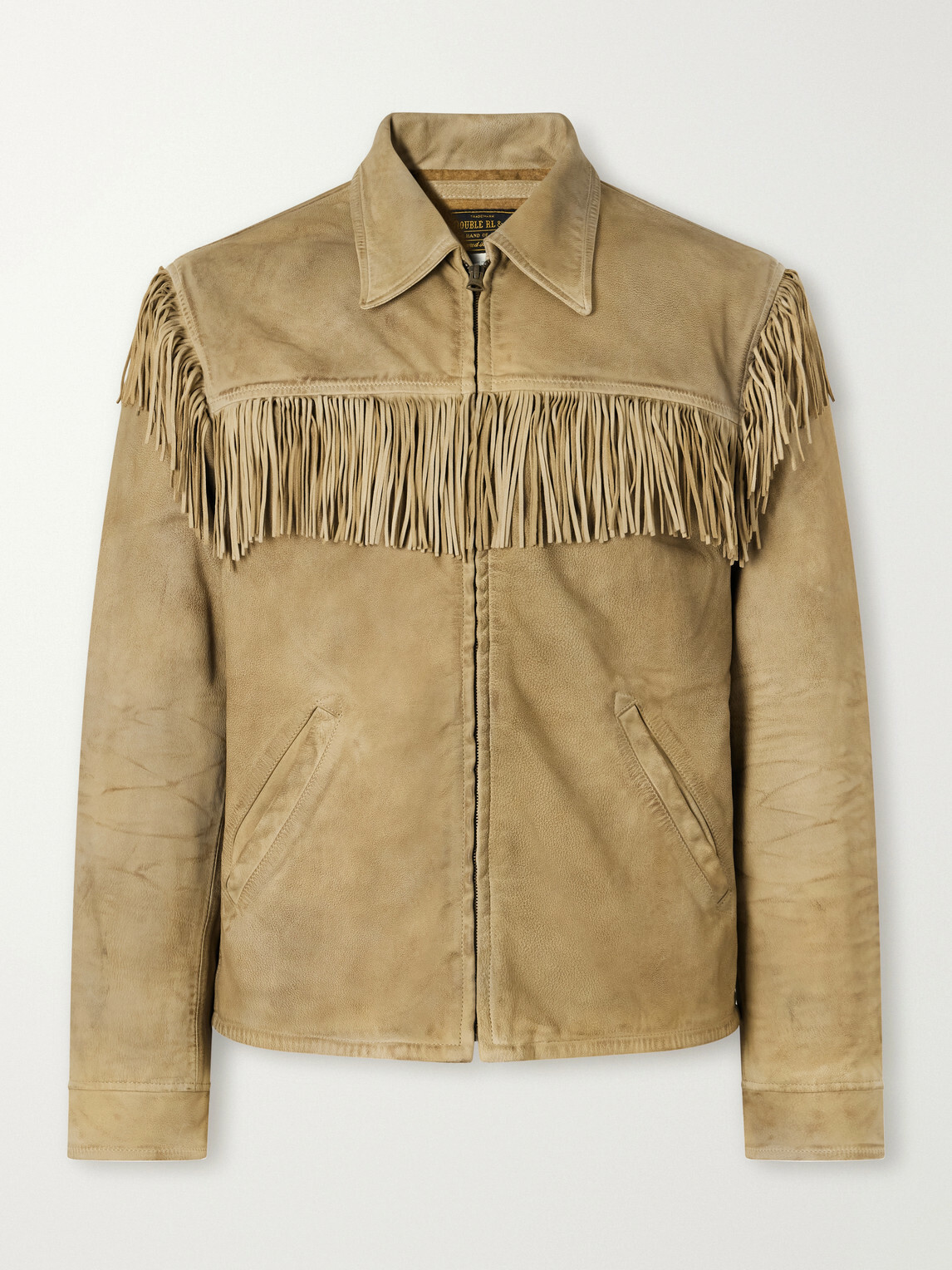 RRL - Elkhorn Fringed Suede-Trimmed Leather Jacket - Green