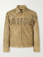RRL - Elkhorn Fringed Suede-Trimmed Leather Jacket - Green