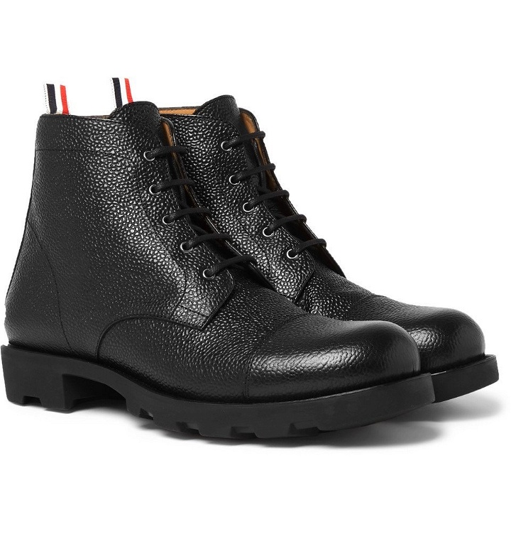 Photo: Thom Browne - Pebble-Grain Leather Cap-Toe Boots - Men - Black