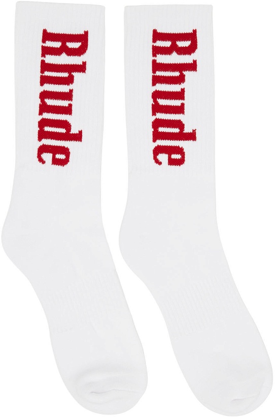 Photo: Rhude White & Red Vertical Logo Sock